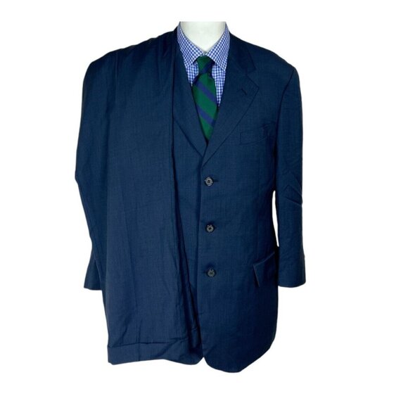 Valentino X Saks Suit 2 Piece Navy Wool Italy Jacket 42L Pants 32X32 Nice